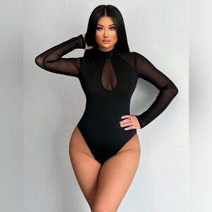 SHEIN Foxxy Contrast Mesh Mock Neck Bodysuit